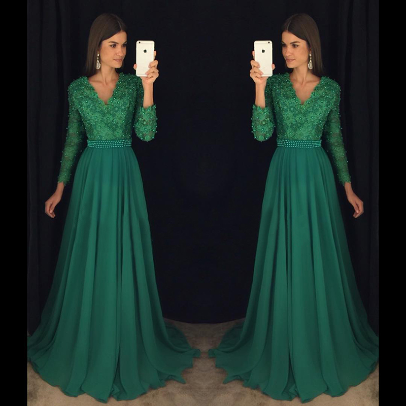 Green evening dresses with sleeves